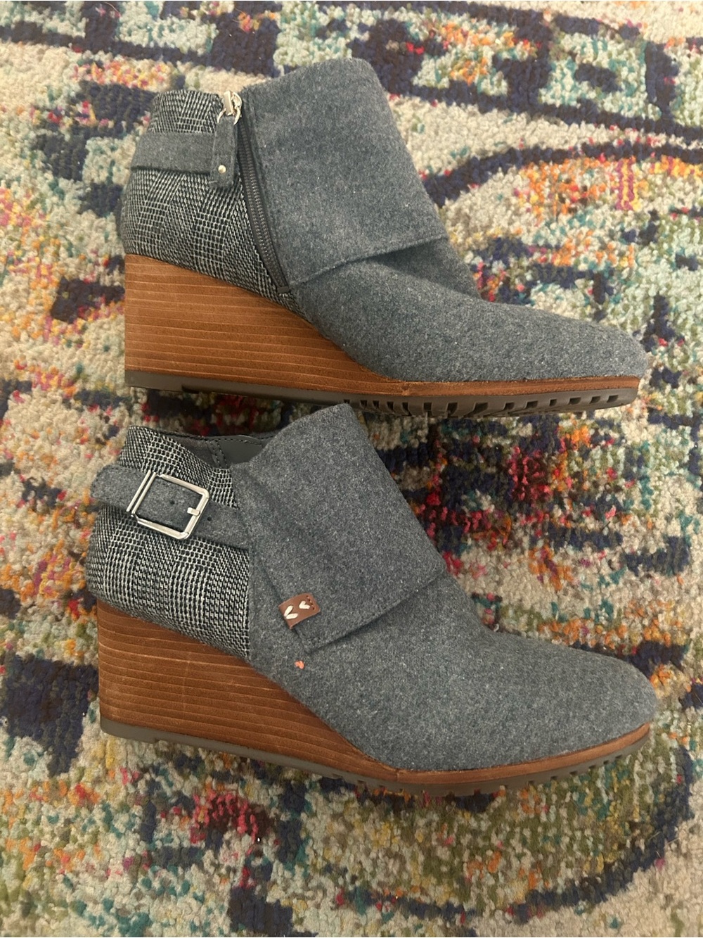 Dr. Scholl's Gray Fold-Over Wedge Booties with Buckle